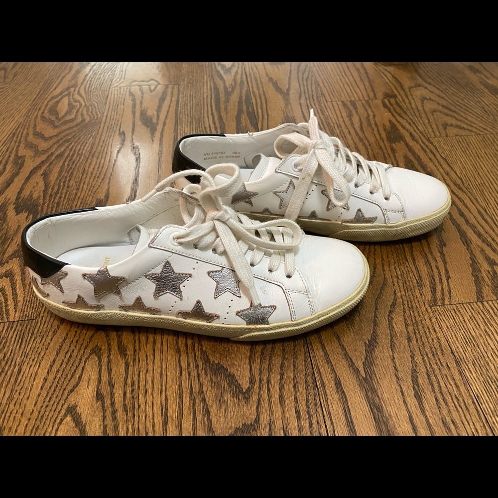 Saint Laurent White and Black Star Sneakers